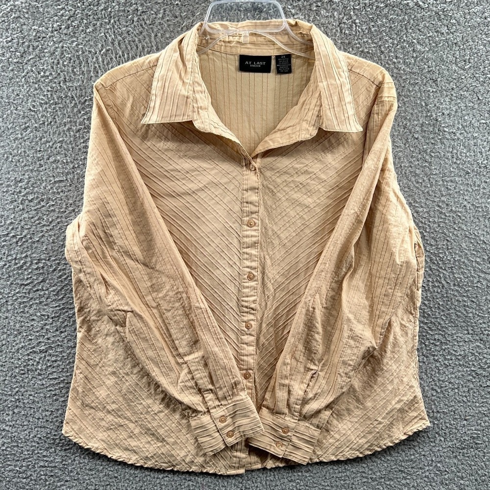 Womens Minimalist Button Front Shirt 2X Textured Stripe Casual Office Workwear